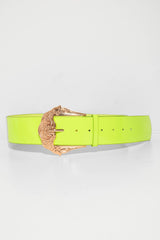 Neon Green Wide Belt With Large Gold Buckle - Frida