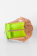 Neon Green Wide Belt With Large Gold Buckle - Frida