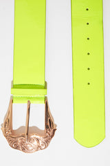 Neon Green Wide Belt With Large Gold Buckle - Frida
