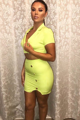 Lime Crop Gold Button Detail Shirt Co-Ord - Kaily