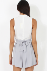 White and Grey High Neck Playsuit - Linda