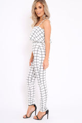 White Checked Crop Top and Trousers Co-ord Set - Linda