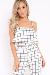 White Checked Crop Top and Trousers Co-ord Set - Linda