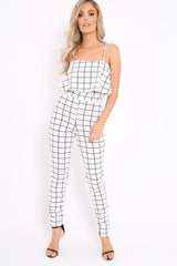 White Checked Crop Top and Trousers Co-ord Set - Linda