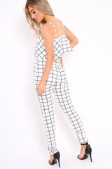 White Checked Crop Top and Trousers Co-ord Set - Linda