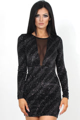 Lindie Black Sequin Long Sleeve Bodycon Dress