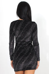Lindie Black Sequin Long Sleeve Bodycon Dress