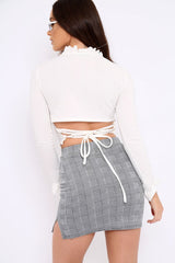 White Ruffle Neck Lace Up Back Crop Top - Lindsey