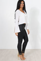 Linn White Bell Sleeve Tie Crop Top