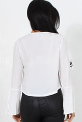 Linn White Bell Sleeve Tie Crop Top