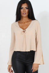 Linn Nude Sleeve Tie Crop Top