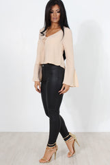 Linn Nude Sleeve Tie Crop Top