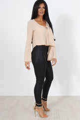 Linn Nude Sleeve Tie Crop Top