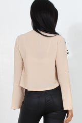 Linn Nude Sleeve Tie Crop Top