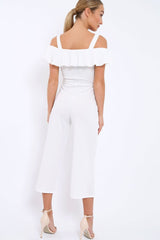 White Cold Shoulder Jumpsuit - Linora
