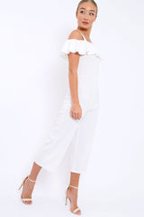 White Cold Shoulder Jumpsuit - Linora