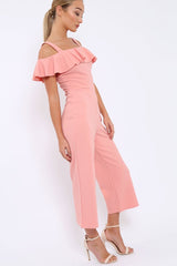 Pink Cold Shoulder Jumpsuit - Linora