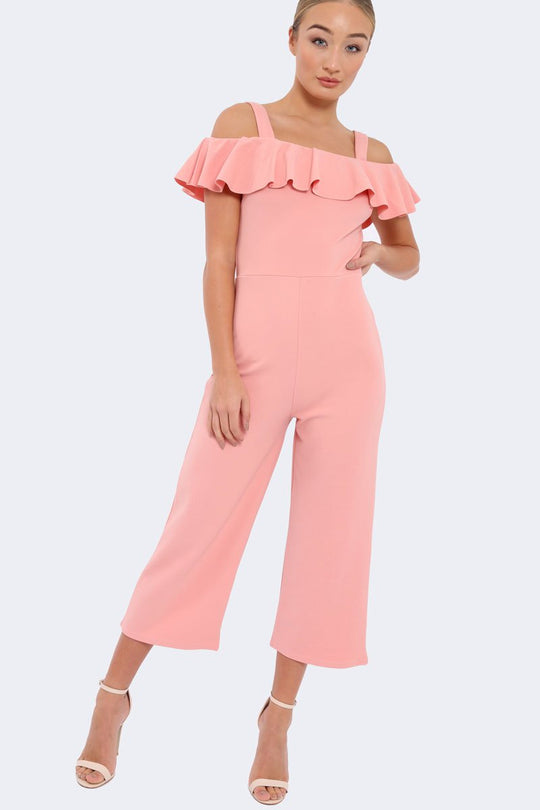 Pink Cold Shoulder Jumpsuit - Linora