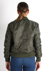Kylie Khaki Zip Front Bomber Jacket