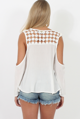 White Crochet Detail Cold Shoulder Top - Lisa