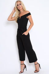 Black Bardot V Dip Jumpsuit - Lisah