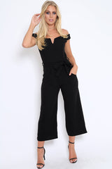 Black Bardot V Dip Jumpsuit - Lisah