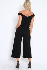Black Bardot V Dip Jumpsuit - Lisah