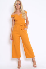 Mustard Bardot V Dip Jumpsuit - Lisah