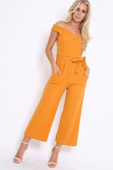Mustard Bardot V Dip Jumpsuit - Lisah