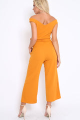 Mustard Bardot V Dip Jumpsuit - Lisah