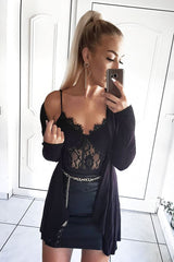 Black Lace Flower Bodysuit - Faylen