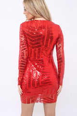 Red Sequin Bodycon Dress - Lisandra