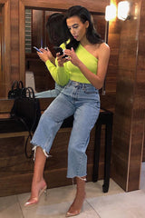 Lime Green Knitted One Shoulder Jumper - Jayleah