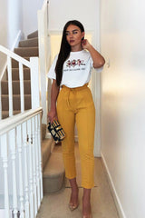 Mustard Drawstring Seam Front Tailored Joggers - Lissie