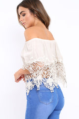 Beige Bardot Crochet Top - Liv