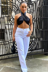 Black Satin Bandana Halterneck Crop Top - Charlise