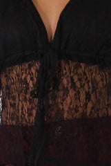 Black Lace Drawstring Top - Livia