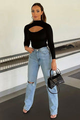 Black Ribbed Cut Out Detail Bodysuit - Murphie