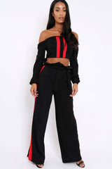 Black With Red Stripe Bardot Crop Top - Livvie