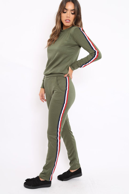 Khaki Tracksuit with Sports Trim - Livvy