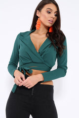 Green Tie Belt Blazer Top - Liyla