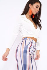 White Tie Belt Blazer Top - Liyla