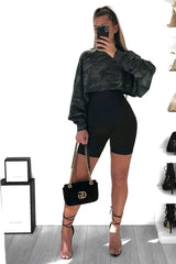 Khaki Camo Cropped Batwing Jumper - Lizy