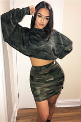 Khaki Camo Cropped Batwing Jumper - Lizy