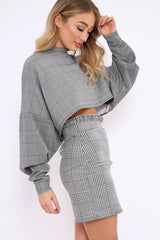 Hounds Tooth Cropped Batwing Jumper - Lizy