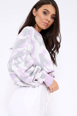 Lilac Cropped Batwing Camo Jumper - Lizy