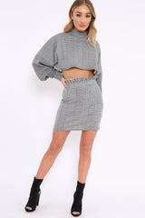 Hounds Tooth Cropped Batwing Jumper - Lizy