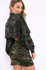 Khaki Camo Cropped Batwing Jumper - Lizy