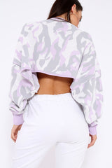Lilac Cropped Batwing Camo Jumper - Lizy