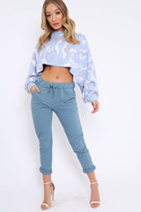 Blue Cropped Batwing Camo Jumper - Lizy